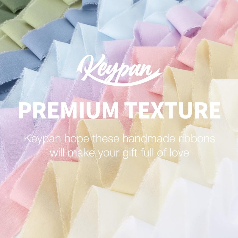 Keypan 1-1/2" x 18 Yd Cotton Ribbon for Gift Wrapping Wedding Invitations Bridal Flower Bouquets, Mixed Color Fabric Ribbons Set 2 Yards x 9 Rolls - Image 3